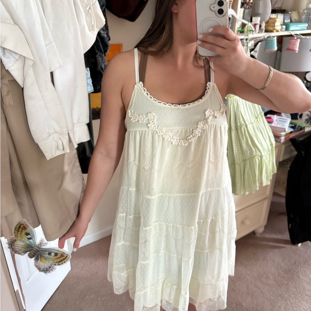 Elegant Lace Trim and Laced dress off white